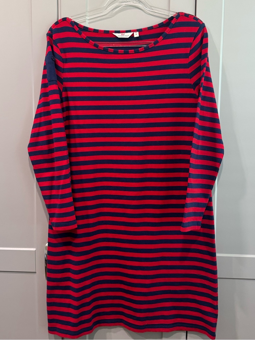 Vineyard Vines Red and Navy Striped Long Sleeve Dress